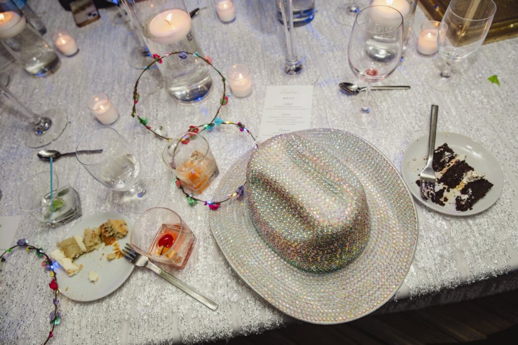 Wedding reception table during the reception celebrating