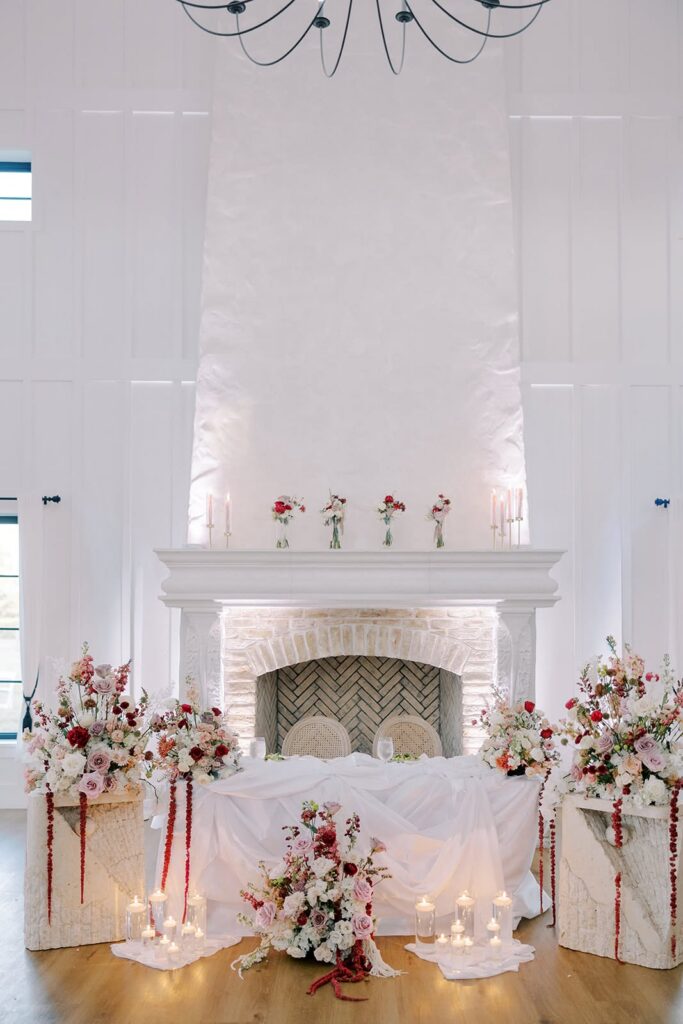 Florida wedding reception head and sweetheart table decor details