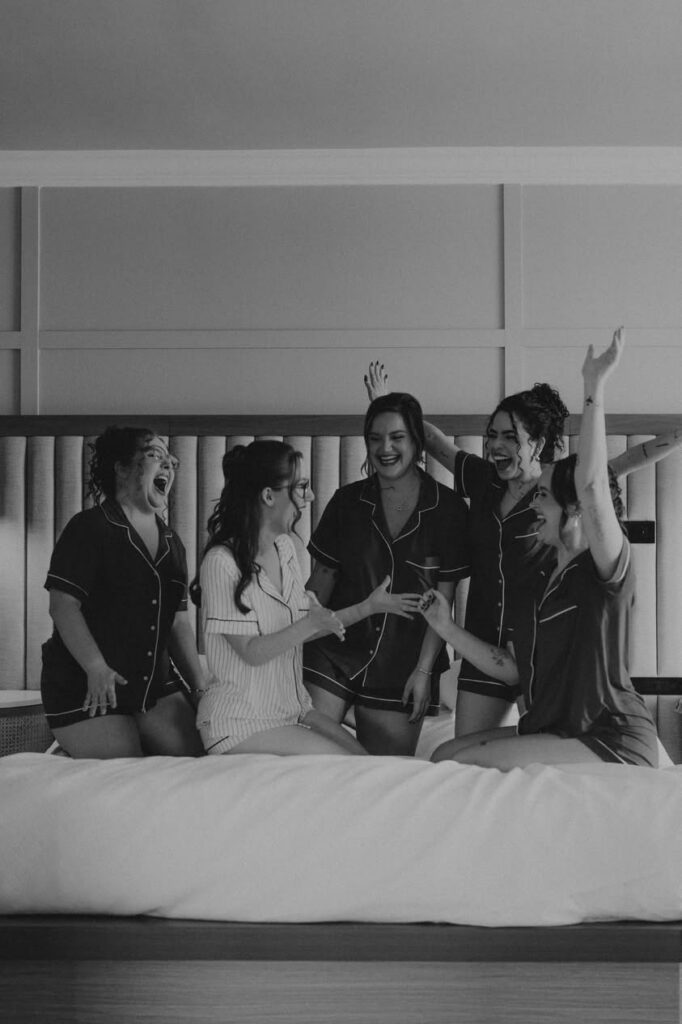 Wedding morning with all the bridesmaids